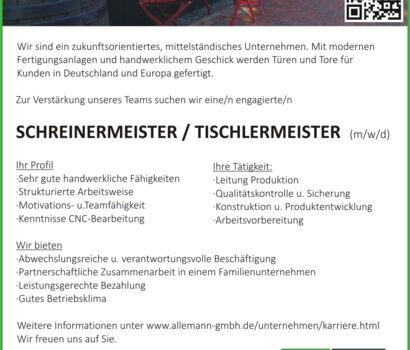 Schreinermeister gesucht